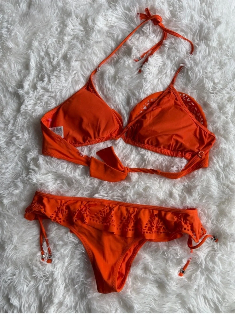 Zingara Orange Ruffle Bikini Set Lace Trim Tie Side Swimwear Size 6/8